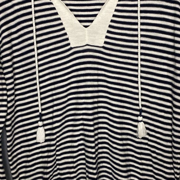 Loft Stripe Tasseled Tie Neck Tunic Blue and White Striped Sweater Size Medium - Picture 5 of 10